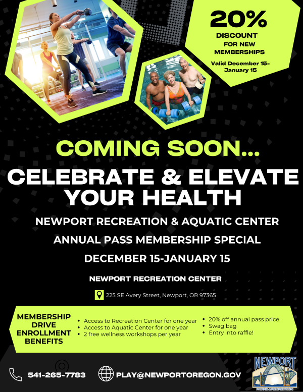 Newport Recreation and Aquatic Center Annual Pass Membership Special Newport Parks and Rec Newport Oregon